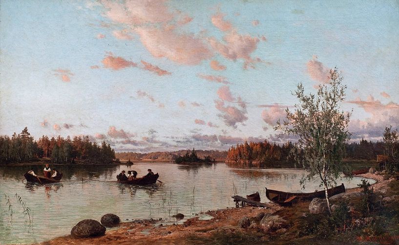 Hjalmar Munsterhjelm, Rivieroever bij zonsondergang, 1872 van Atelier Liesjes