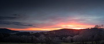 View from Sankt Englmar in Bavaria into the valley at sunset by Jonas Weinitschke