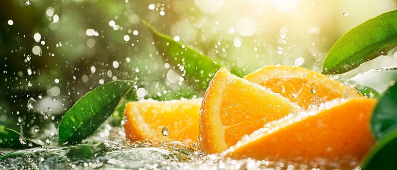 Oranges fraîches dans l'eau pétillante par Poster Art Shop