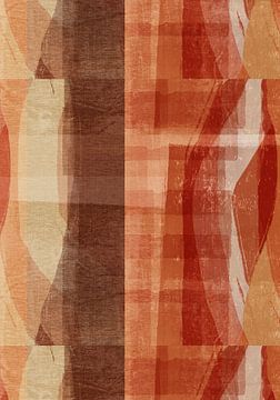 Retropatroon in terra, rood, bruin op linnen. van Dina Dankers
