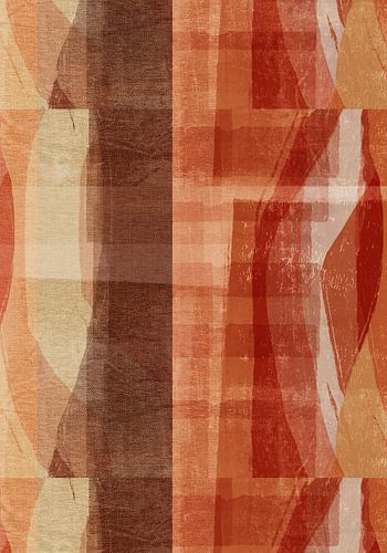 Retropatroon in terra, rood, bruin op linnen.