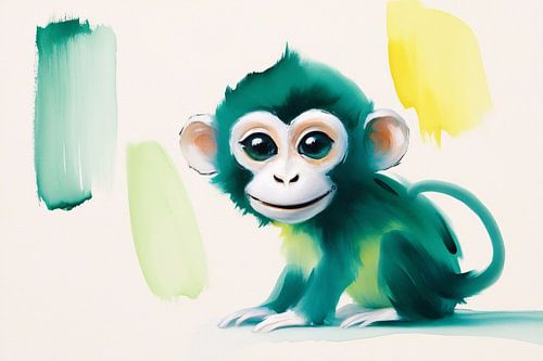 Kleurrijke aquarel van schattige aap