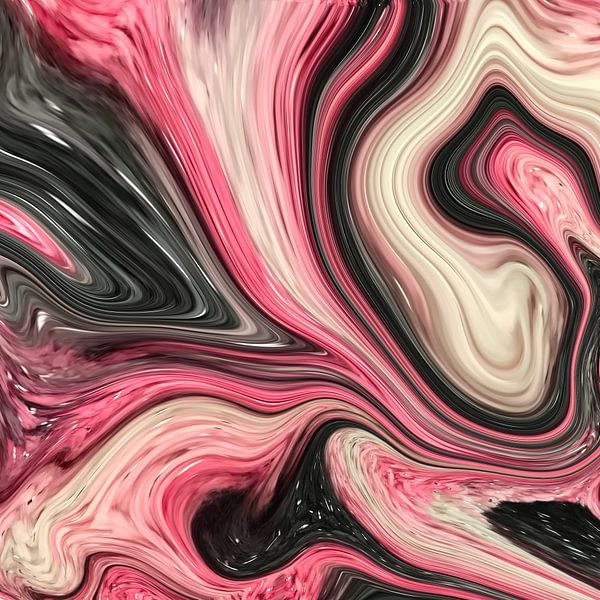 Art abstrait - Peinture fluide Gris Blanc Rose par Patricia Piotrak