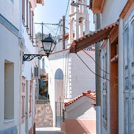 Typical Greek street in the old part of Vathy (Samos Town) by Angelique van Esch
