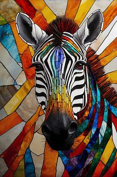 Kleurrijk Zebra Glas-in-lood Kunstwerk van De Muurdecoratie