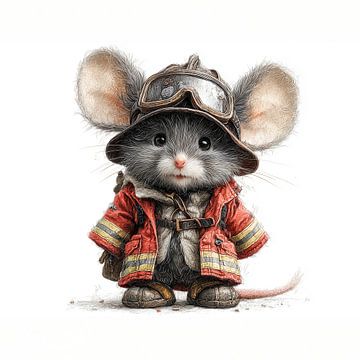 Maus als Feuerwehrmann verkleidet Kinderzimmerdekoration