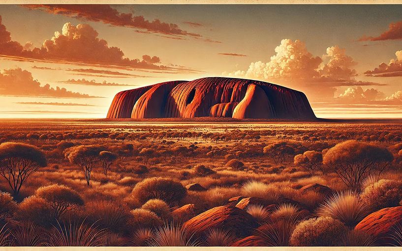 Affiche vintage d'Uluru, Australie par Chromatic Fusion Studio