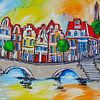 Zonsondergang in Amsterdamse Grachten van Vrolijk Schilderij