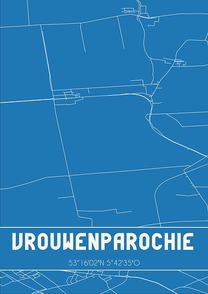 Blaupause | Karte | Vrouwenparochie (Fryslan) von Ortsdrucke