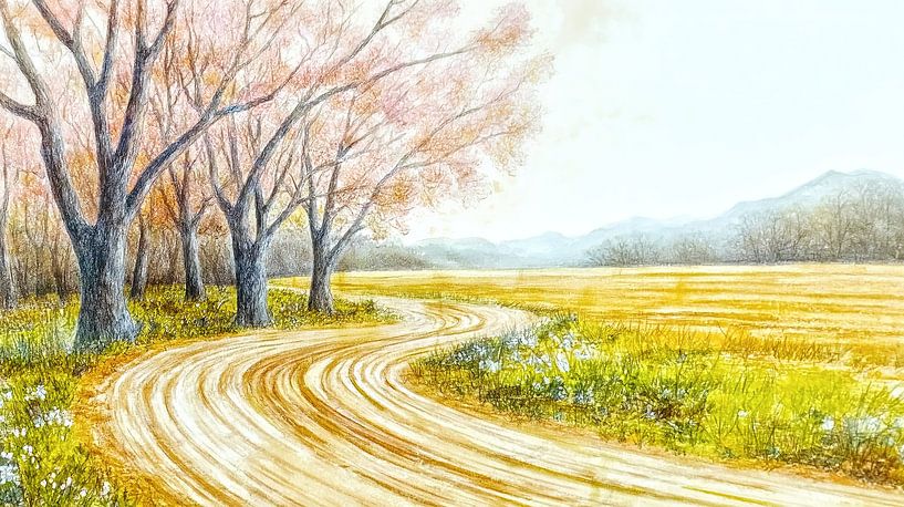 Frühlingsweg durch goldenes Feld von Frank Heinz