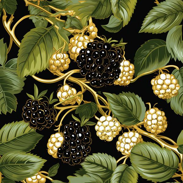 Tegelpatroon bramen zwart-wit gestileerde bladeren van gm_designs