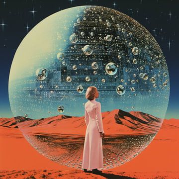 Orb in de ruimte collage kunst van Samantha Hearn