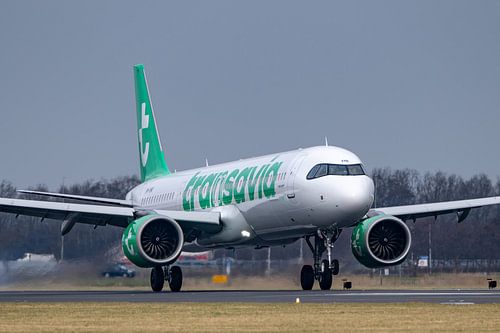 Transavia Airbus A321 landing on the polder runway.