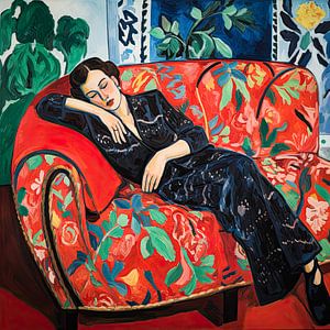 Porträt einer schlafenden Frau in einem großen Stuhl von Vlindertuin Art