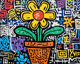 Blume mit Topf | Glückliche Blume im Topf von ARTEO Gemälde