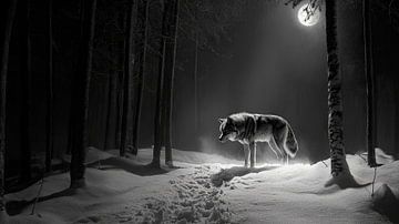 Wolf in het maanlicht in het winterse bos van Poster Art Shop