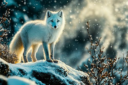 Poolvos in besneeuwde natuur