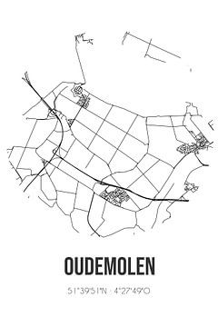 Oudemolen (Noord-Brabant) | Karte | Schwarz und Weiß von Rezona