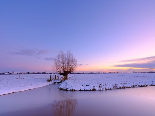 Zonsondergang boven een winter landschap
