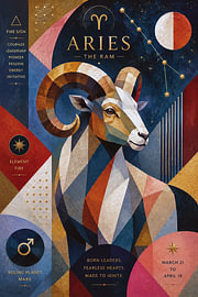 Schilderij van het sterrenbeeld Ram – Moderne astrologische kunst van Galerij Hoppenbrouwers