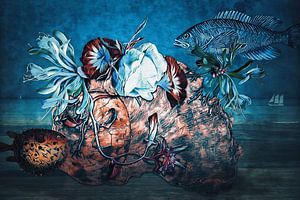 Der Fisch und die Muschel am Strand