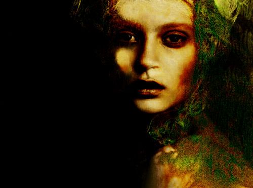 Where Light Falls Woman Portrait Intense Gaze Wall Art