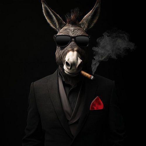 Ezel met een sigaar en zonnebril