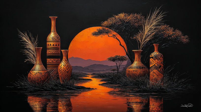 afrikaans-zwart-goud-oranje van Gelissen Artworks