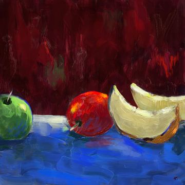 Stilleven schilderij fruit. Modern stilleven. van Hella Maas