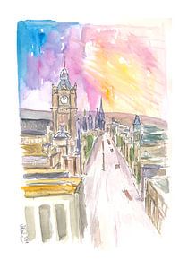 Edinburgh Princess Street bij zonsondergang van Markus Bleichner