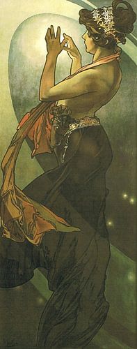 Der Mond und die Sterne, Der Nordstern, Jugendstil Gemälde Mucha