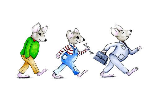 Hand drawn illustration of the director, the employee and the layoff
