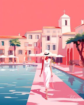 Illustratie van een zomergevoel in St Tropez van René van den Berg