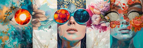 Grafisch kunstwerk van portretten van vrouwen op een panorama