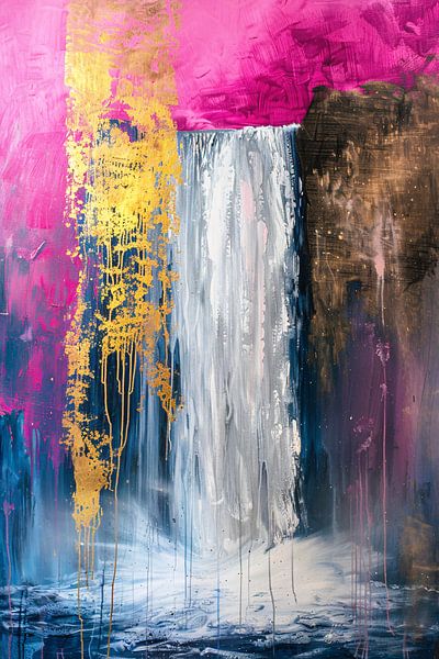 Abstraktes Gemälde eines Wasserfalls mit Gold von Art & Soul Creations