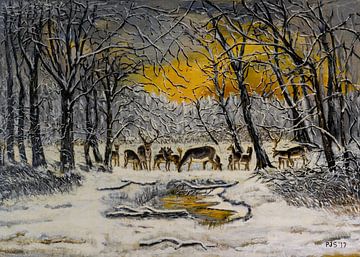 Herten in de Winter van Pieter Johannes Schenk