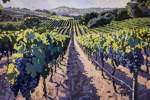 Zomerse wijngaard in volle bloei