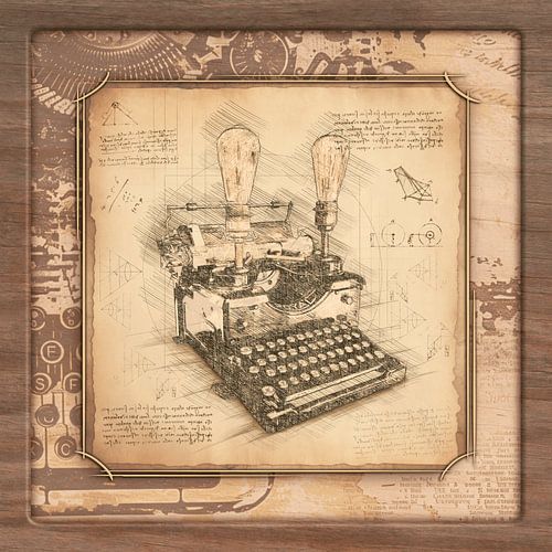 Oude typemachine. Vintage kunst voor schrijvers. Met frame.