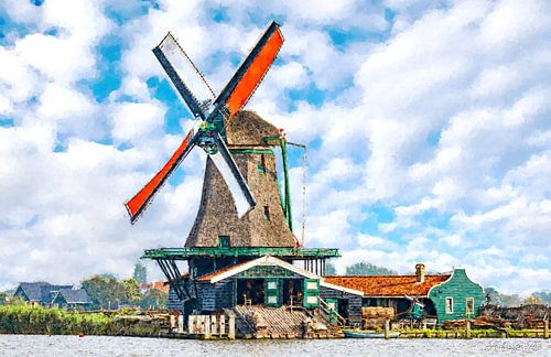 Molen Het Jonge Schaap - een oude houtzagerij in het Zaanse Schans streekmuseum, Nederland