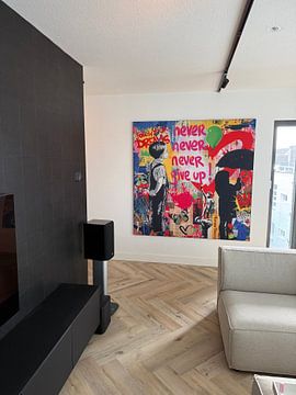 Klantfoto: Banksy Hommage - Geef nooit op - Volg je droom Ultra HD van Team W 32 Gallery