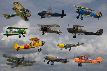 Illustratie van oldtimer vliegtuigen van W J Kok