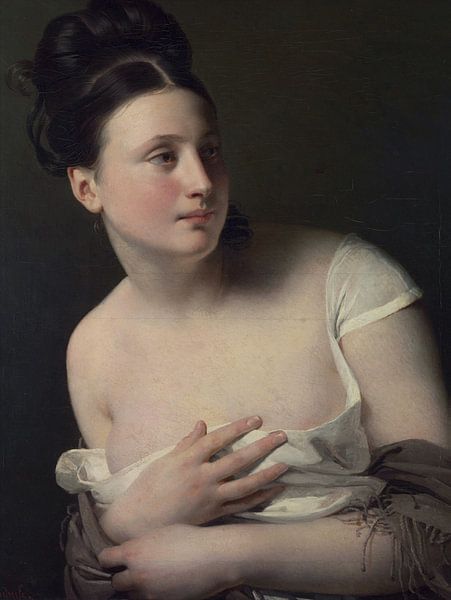 Junges Mädchen wird überrascht und bedeckt ihre Busen, Claude-Marie Dubufe von Atelier Liesjes