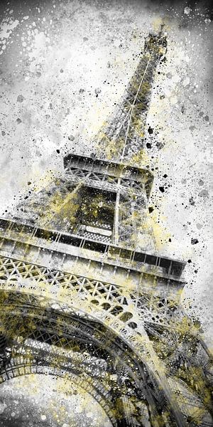 Art moderne : la Tour Eiffel éclabousse | Jaune lumineux et gris ultime par Melanie Viola
