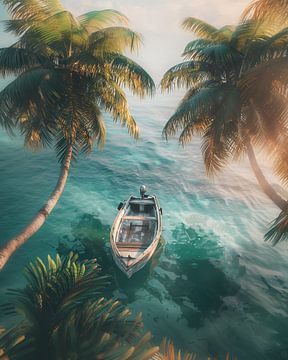 Boot onder palmbomen van fernlichtsicht