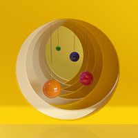 Infinity. 3D view of yellow circles with spheres