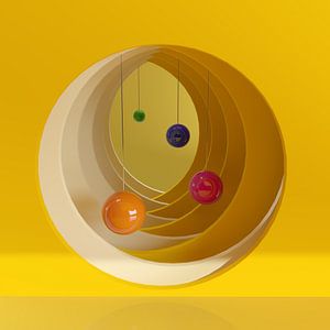 L'infini. Vue 3D de cercles jaunes avec des sphères sur shoott photography