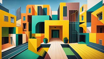 Stad met architectuur en kleuren