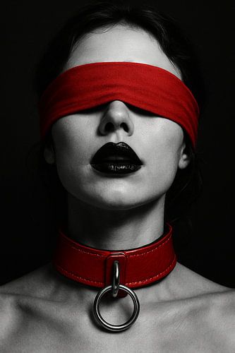 Black and white art photo with red accents - powerful and expressive wall decoration