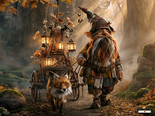 Gnome mit Fuchs im Wald