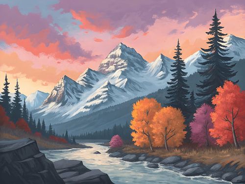 Herfstserenade in de besneeuwde bergtoppen